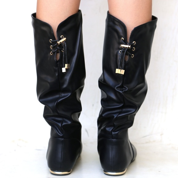 Shoes New Black Slouchy Mid Calf Flat Heel Riding Boots Poshmark